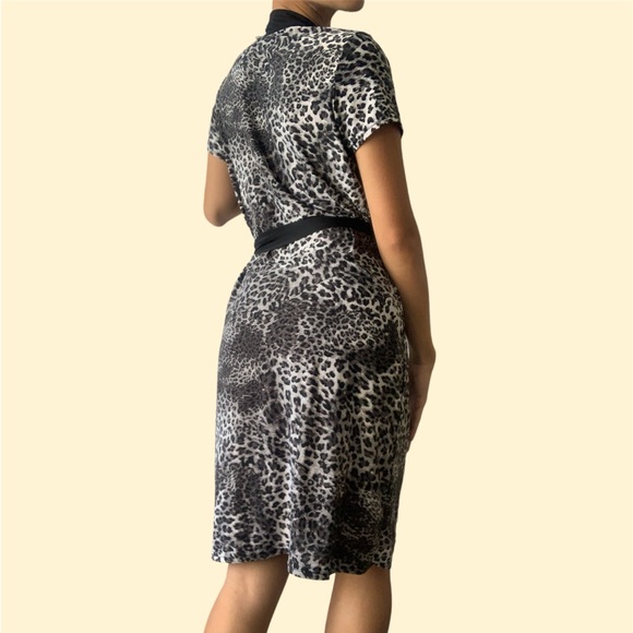 BCBGMAXAZRIA black, gray, and white leopard cheetah print Midi dress with Straps - Picture 5 of 9